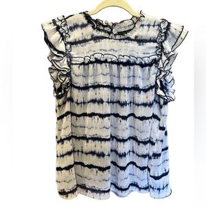 1. State Sleeveless Shirred Ruffle Yoke Top, Size Large